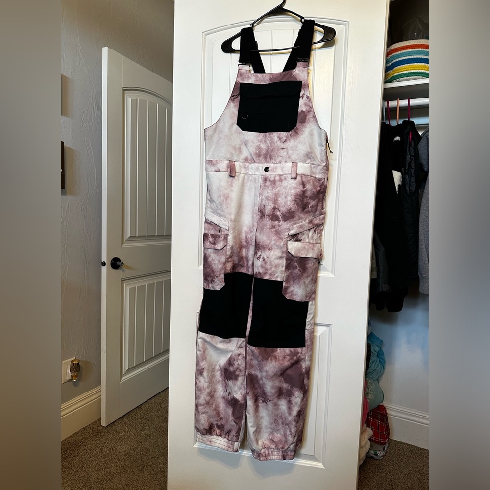 Volcom Tie-Dye Pink & Black Snow Bib Overalls